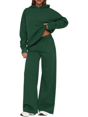 Women's Sweatsuits 2 Piece Sets Dark Green Casual Long Sleeve Sweatpants Fall